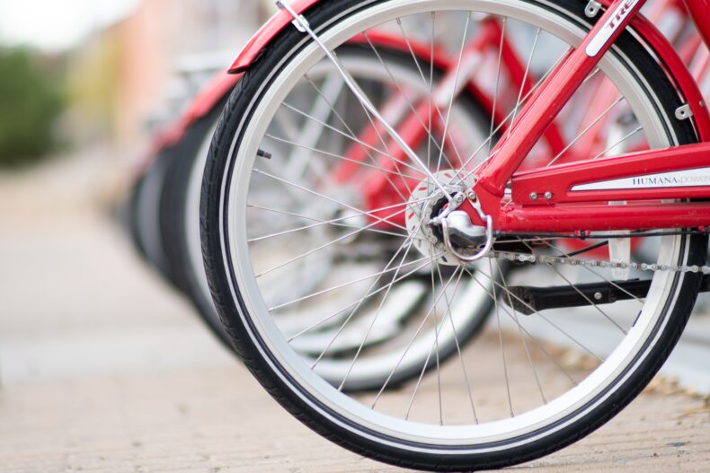 Red bicycle wheels 