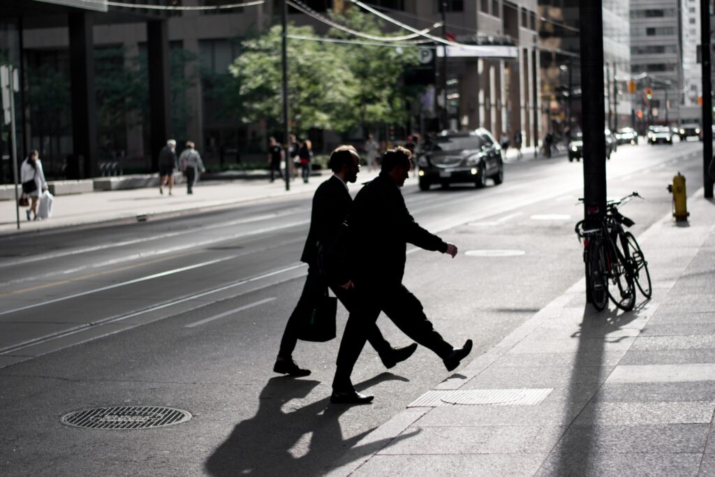 Pedestrians crossing street