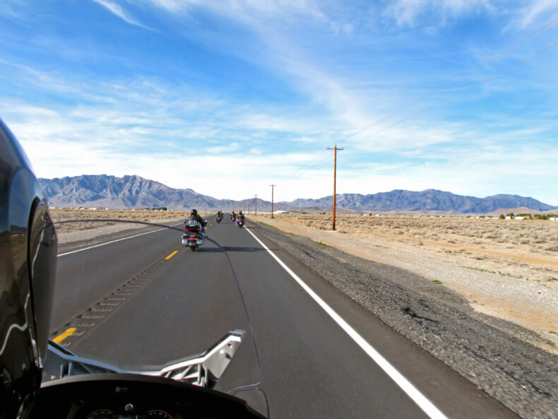 Motorcyclists riding on California road