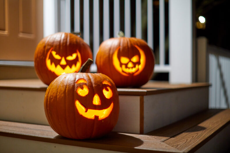 Three Halloween jack o' lanterns