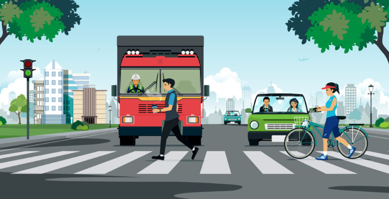 Pedestrians at crosswalk illustration
