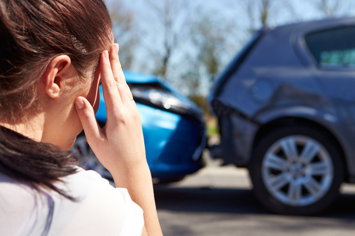 Distressed woman after car crash