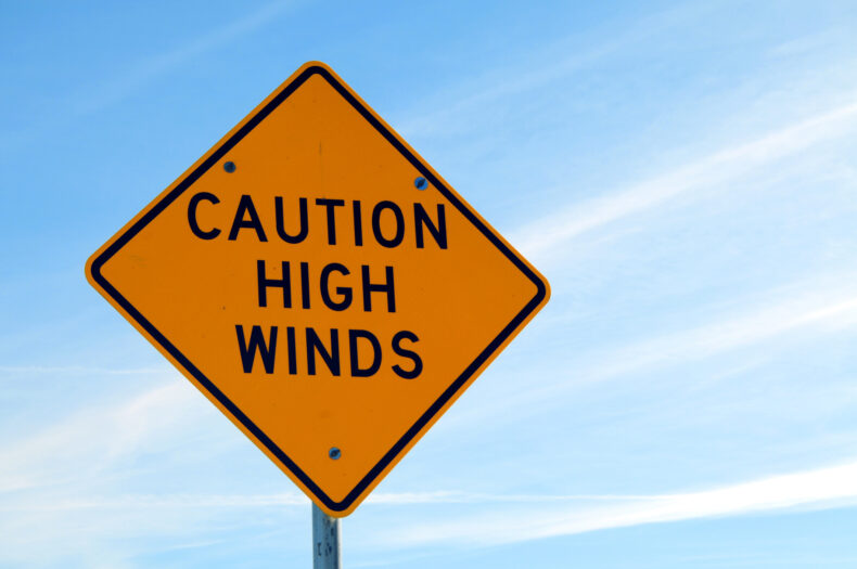 Caution sign high winds