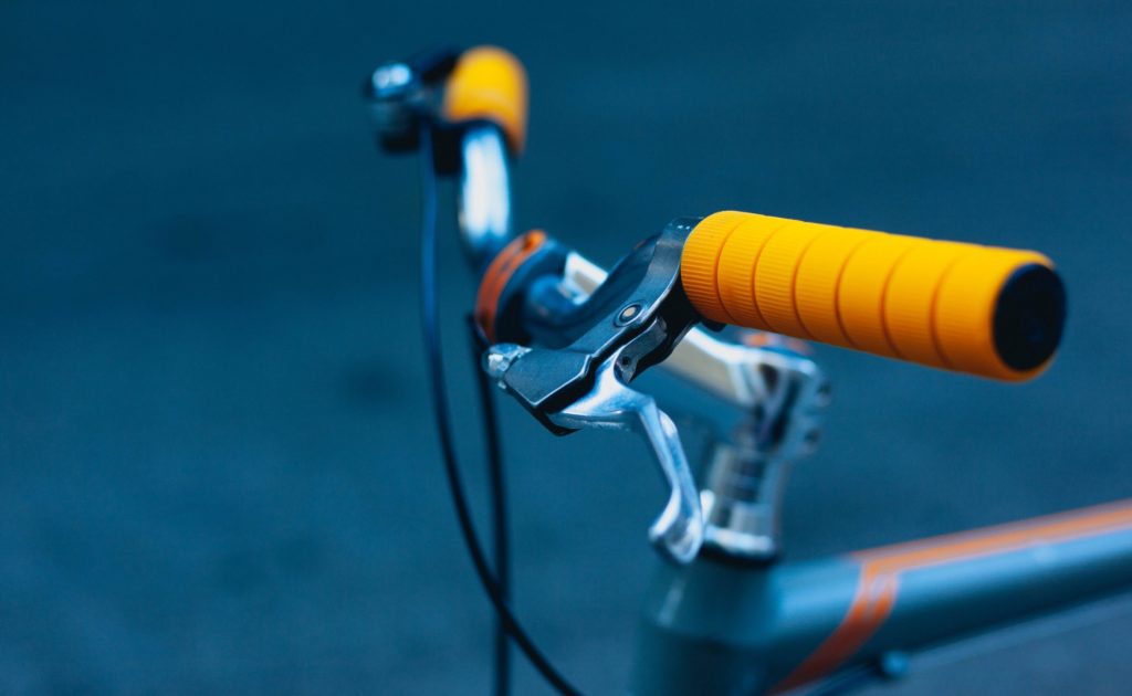 bicycle with bright yellow handles