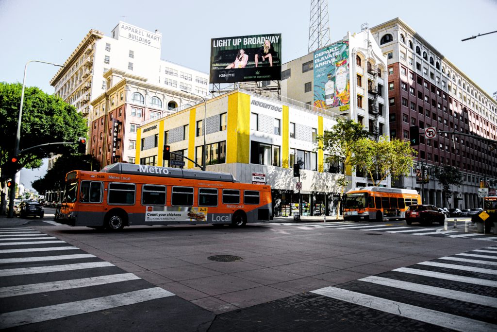Orange city buses in Downtown LA 