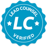 blue and white circular badge with "LC Lead Counsel Verified" on it