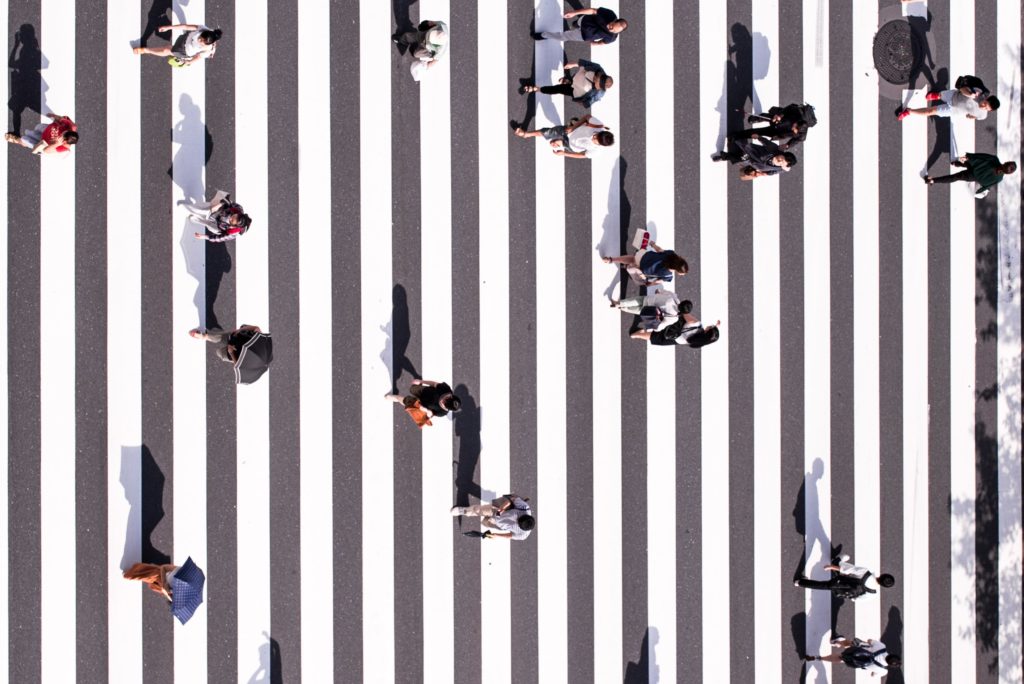 Busy pedestrian crosswalk