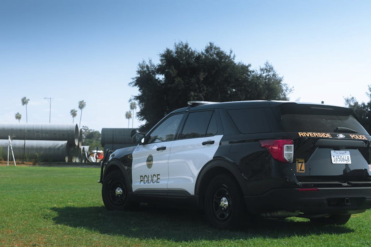 Close-up of a Riverside Police SUV on a sunny day