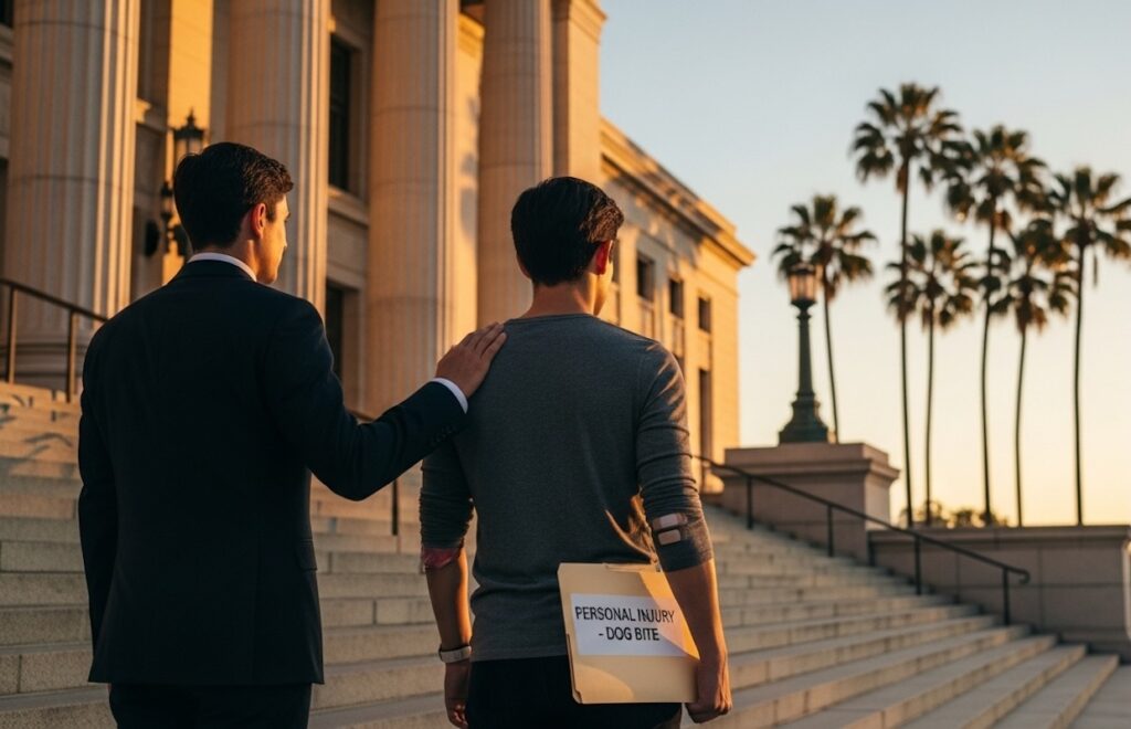 Lawyer and client outside of courthouse