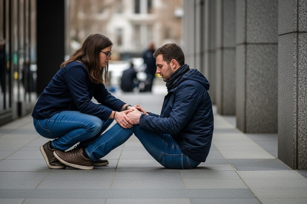 man slips and falls on the sidewalk causing a meniscus tear