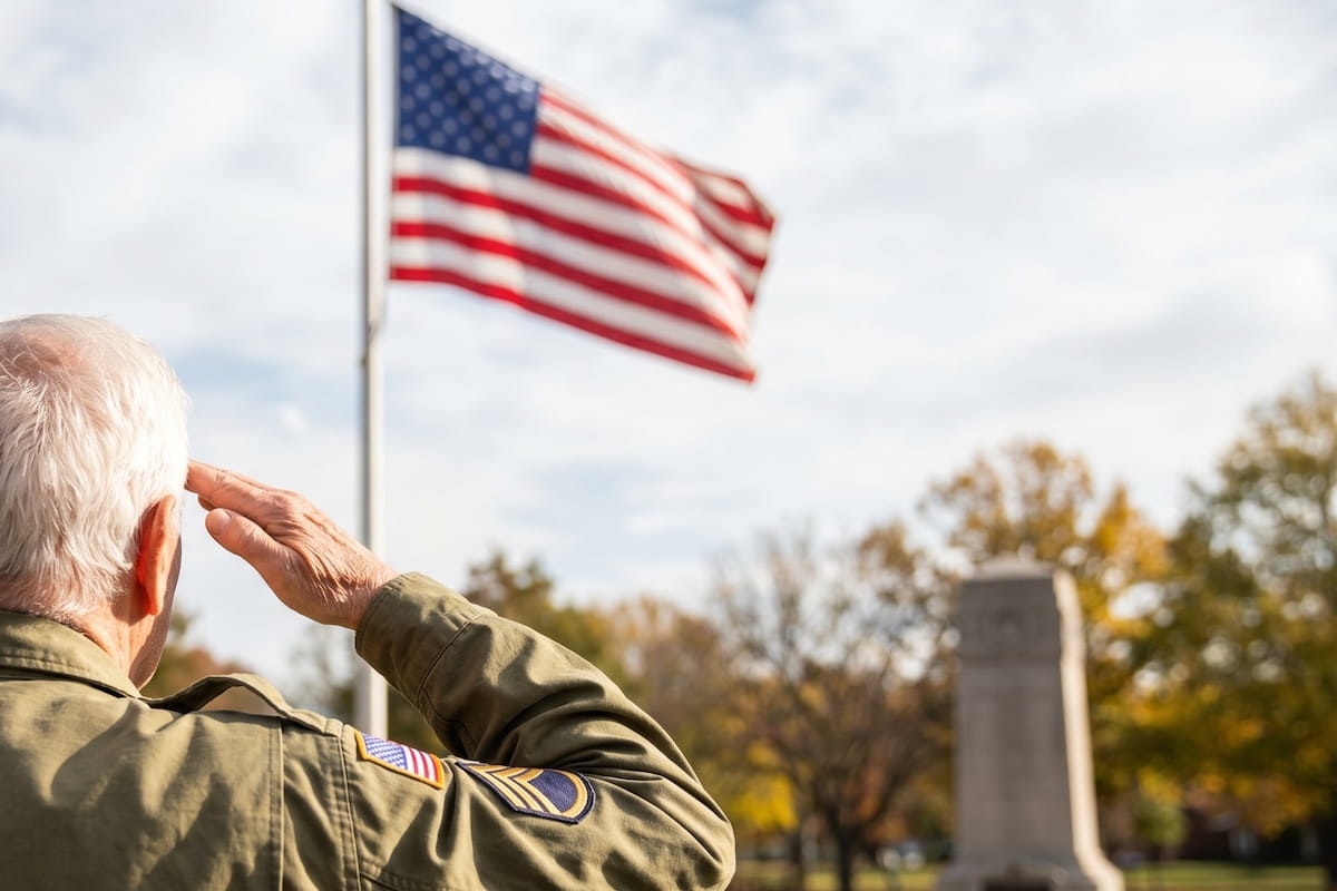 Military veteran saluting the American flag representing veterans personal injury claims and legal rights