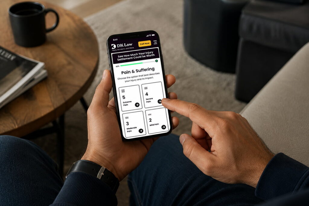 Person using DK Law's Injury Settlement Calculator.